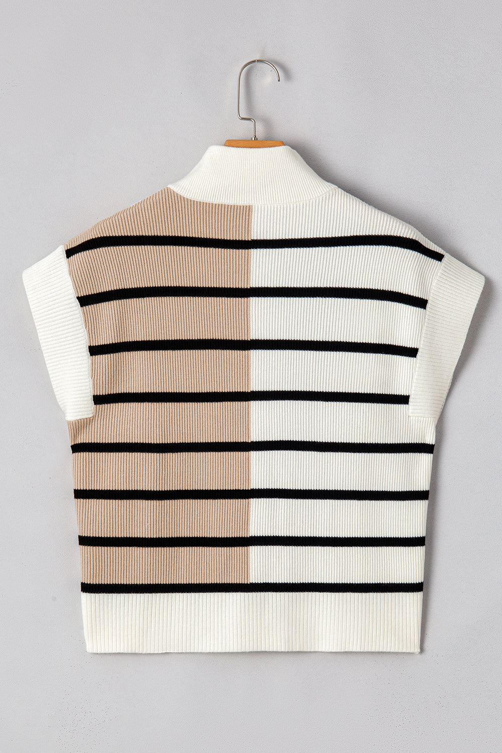 Black Stripe Quarter Zip Collar Knit Vest