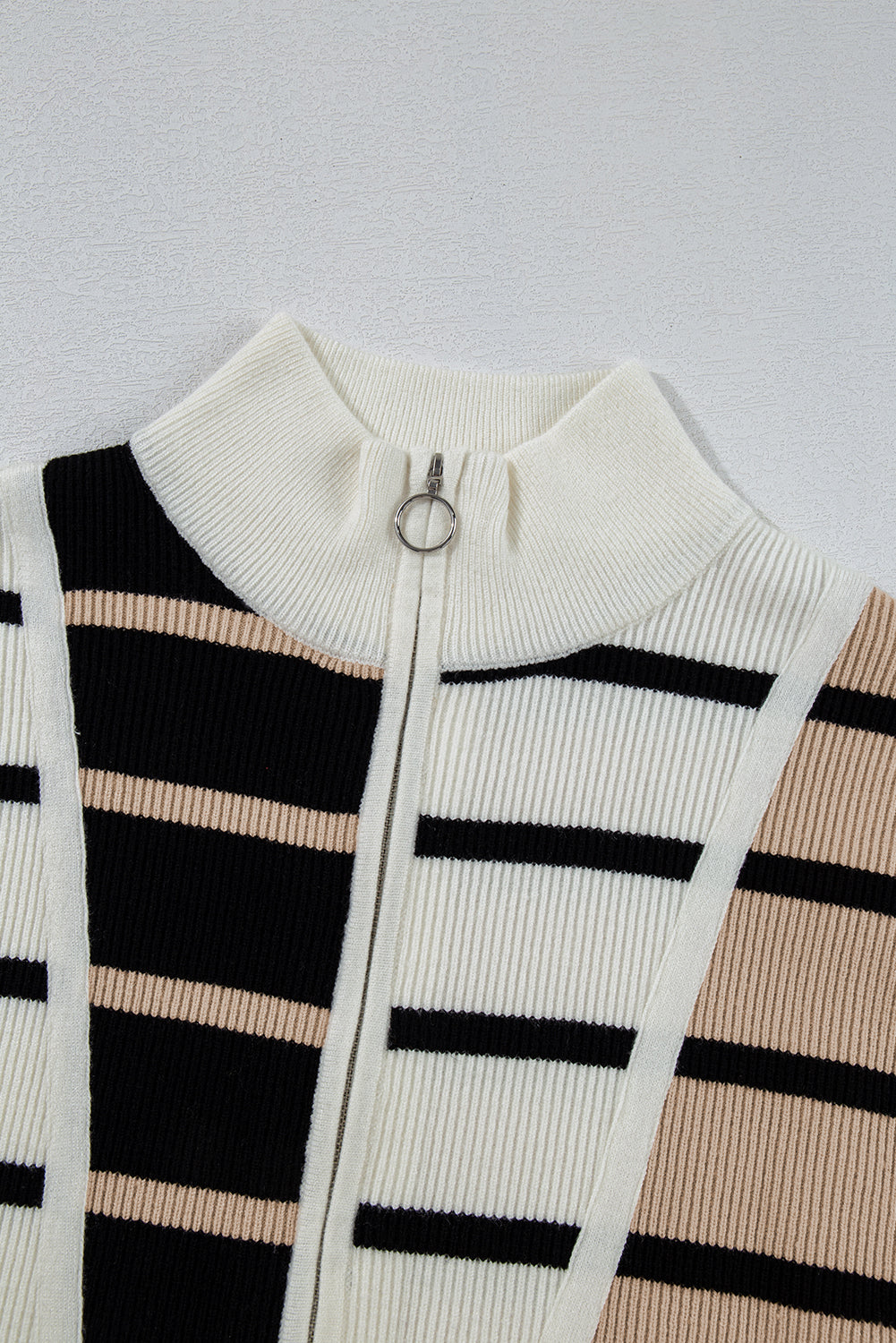 Black Stripe Quarter Zip Collar Knit Vest