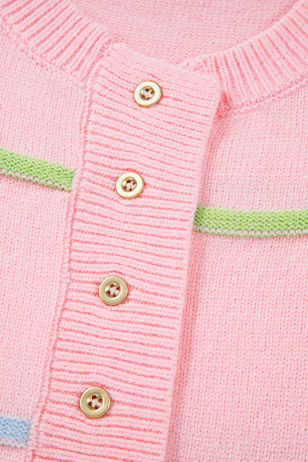 Pink Rainbow Striped Drop Sleeve Henley Sweater