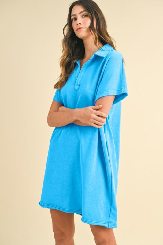 Annie Wear Mineral Washed Johnny Collar Short Sleeve Dress