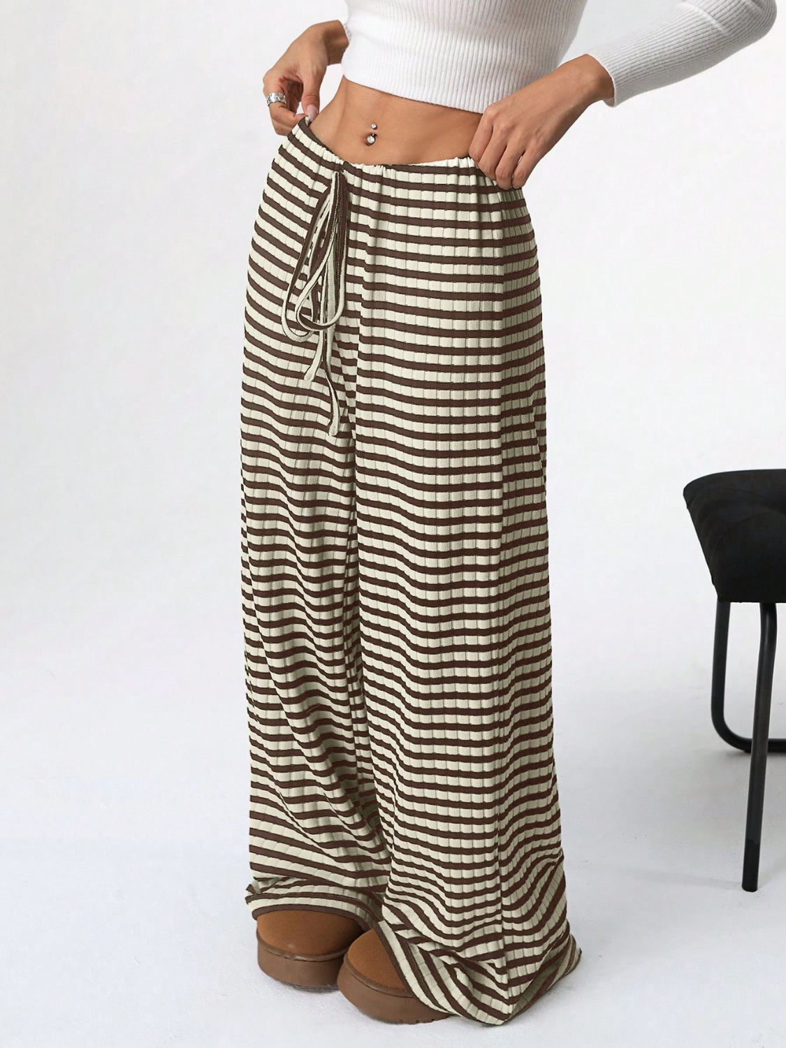 Tied Striped Wide Leg Pants