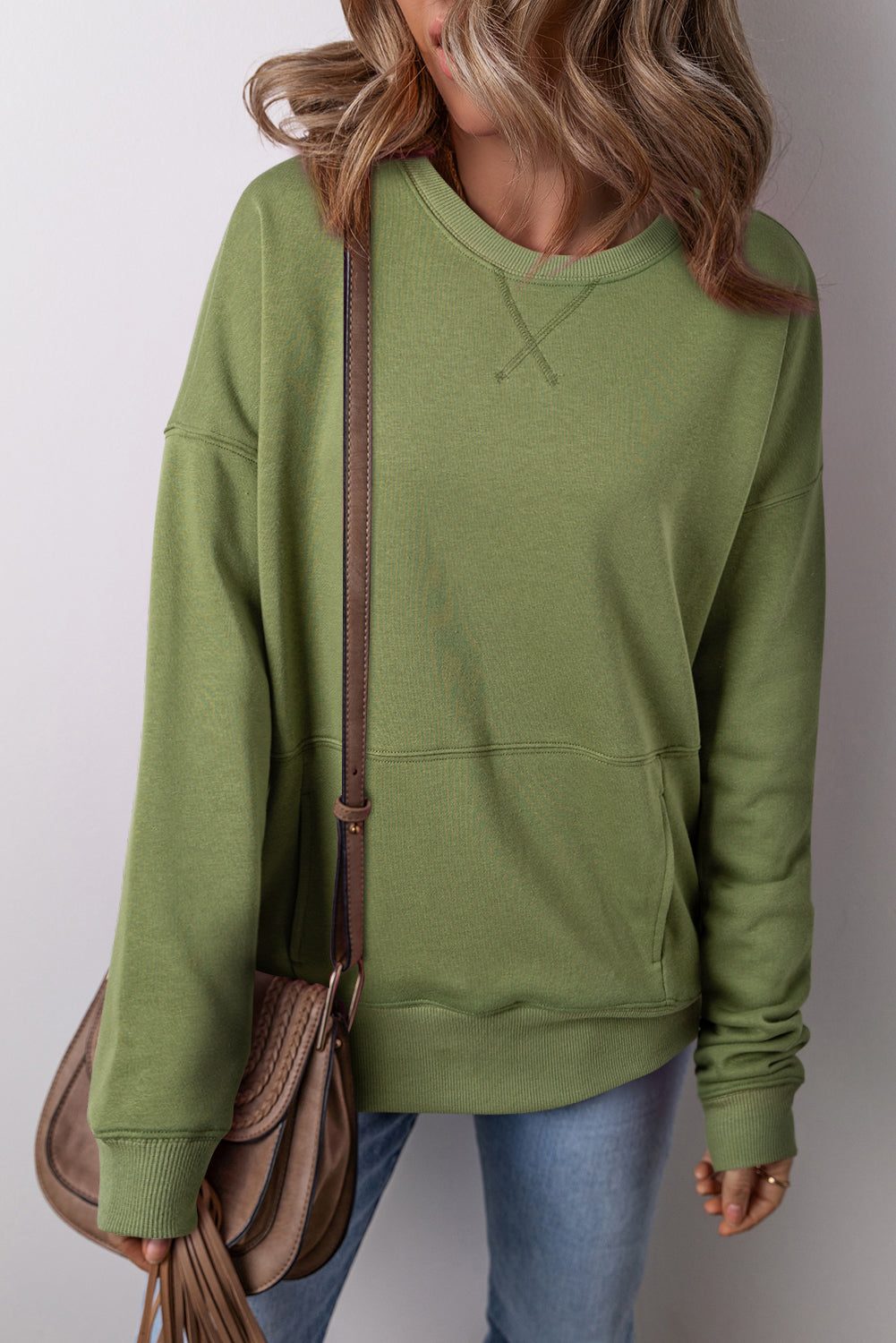 Vineyard Green Kangaroo Pocket Loose Fit Drop Shoulder Sweatshirt